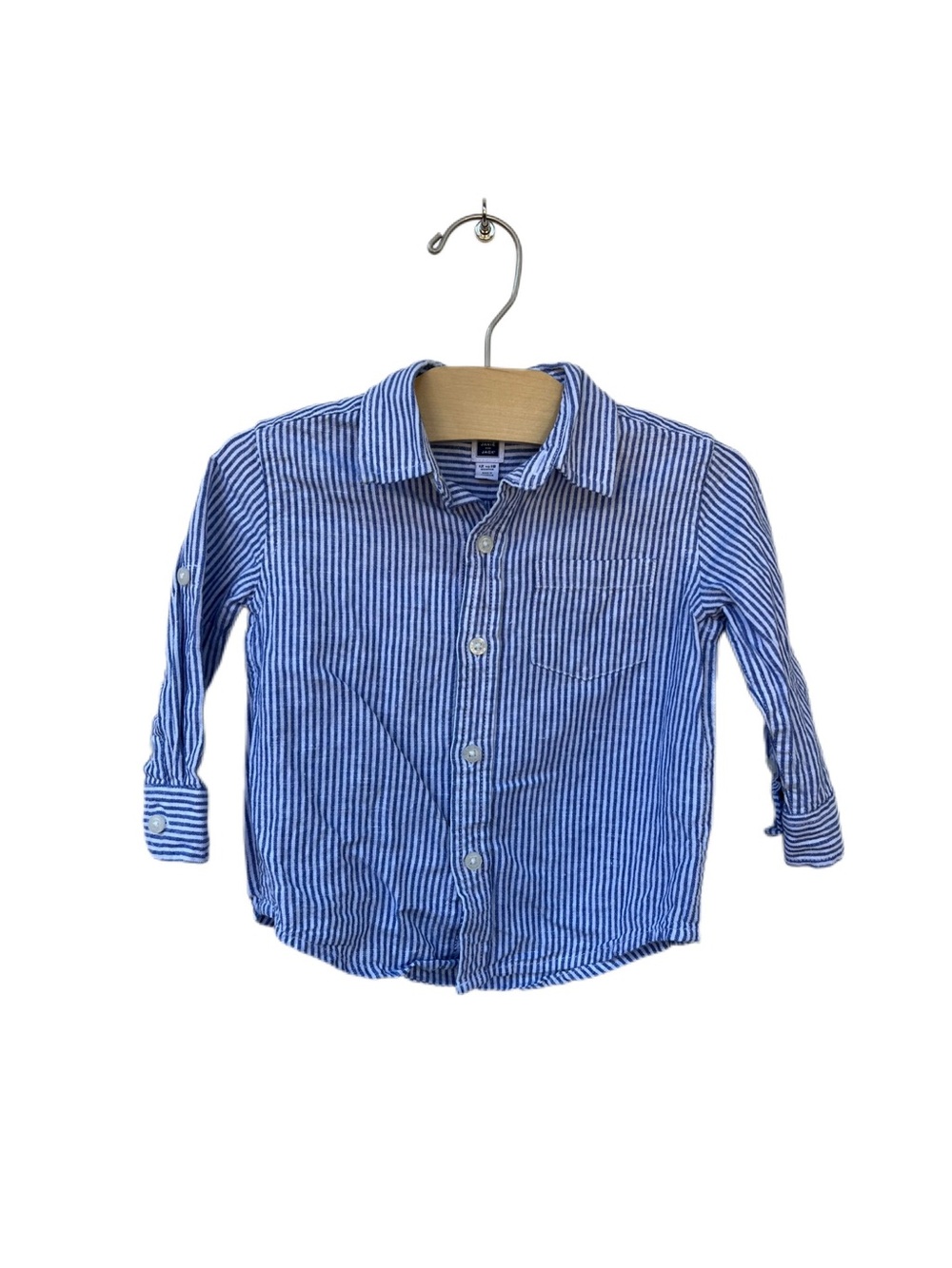 Janie and Jack 12-18m Baby Classic Blue Stripe Button-Up Kids Linen Cotton Shirt
